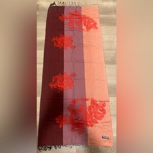 Vintage 100% Pashmina scarf Floral red tones with fringe reversible